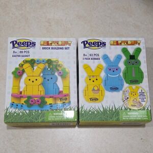 Brickcraft Peeps Easter Basket & 3 Pack Bunnies Brick Building Kit Set of 2 -New